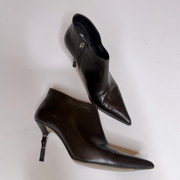 Gucci Brown Leather Bamboo Heel Ankle Boot 7 1/2